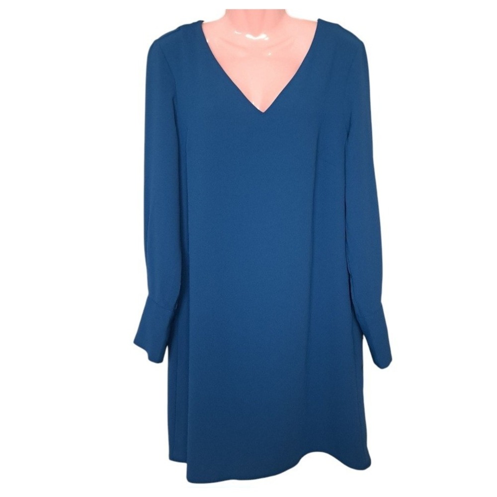 H&M Women's Tunic Dress Blue Size 6 Long Sleeves V-Neck Pullover
